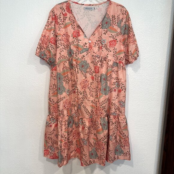 MISSLOOK Dresses & Skirts - Misslook XL Floral Midi Dress Ruffle Hem MultiColor Short Sleeve Tied V-Neck EUC